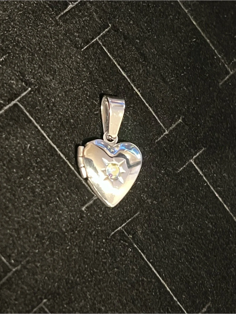 Silver toned Heart Locket Pendant with Star Accent - Silver